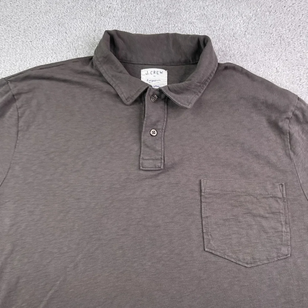 J Crew Polo Shirt Mens XL Brown Ringspun Jersey Cotton Long Sleeve Pocket Preppy